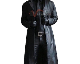 Retro Trench Coat Men Real Leather Long Jacket Full Length Overcoat 2023 Fashion