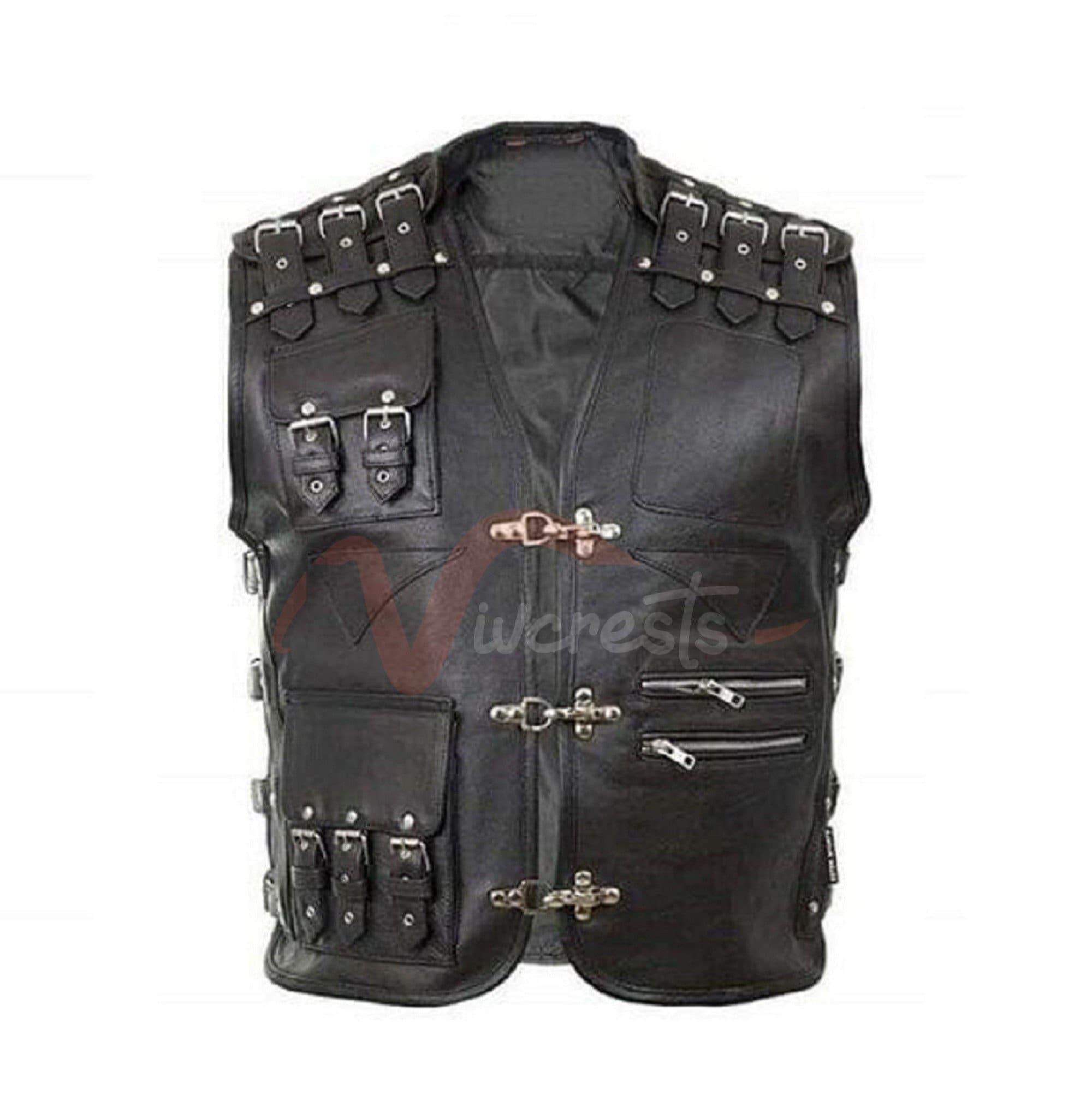 トップス Used Leather Vest Skylinewears Men Leather Motorcycle Vest Black Classic