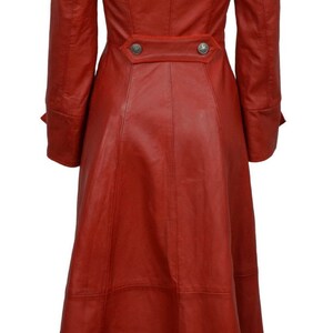 Ladies Red Leather Steampunk Style Trench Coat - T11 - RED