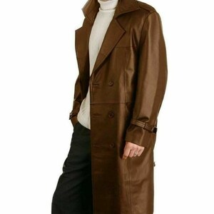 Mens Pure Brown Leather Trench Coat Steampunk Gothic Long Coat - Etsy