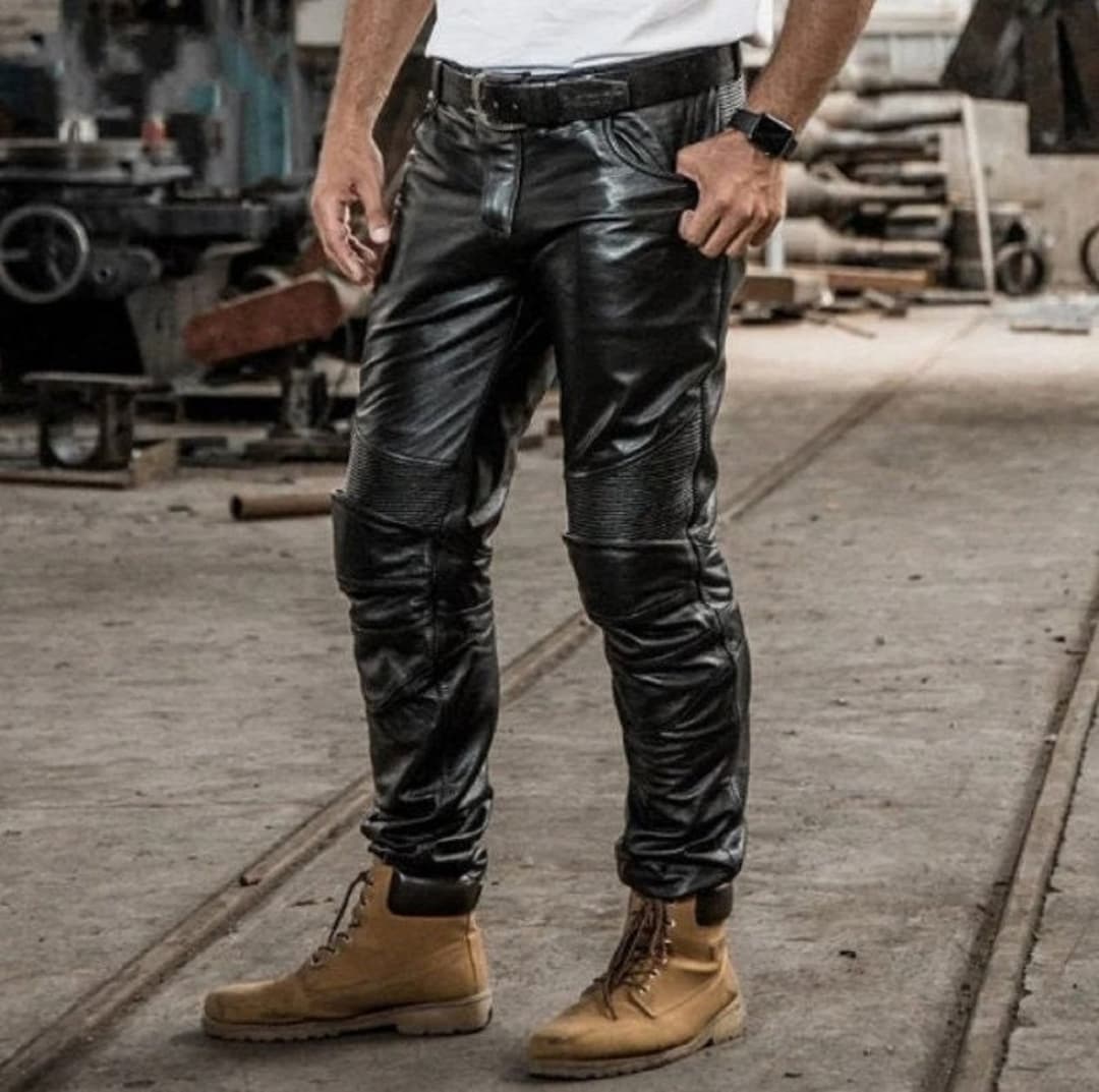 Motorcycle Pants Black Leather Pants Male Mens Genuine Leather