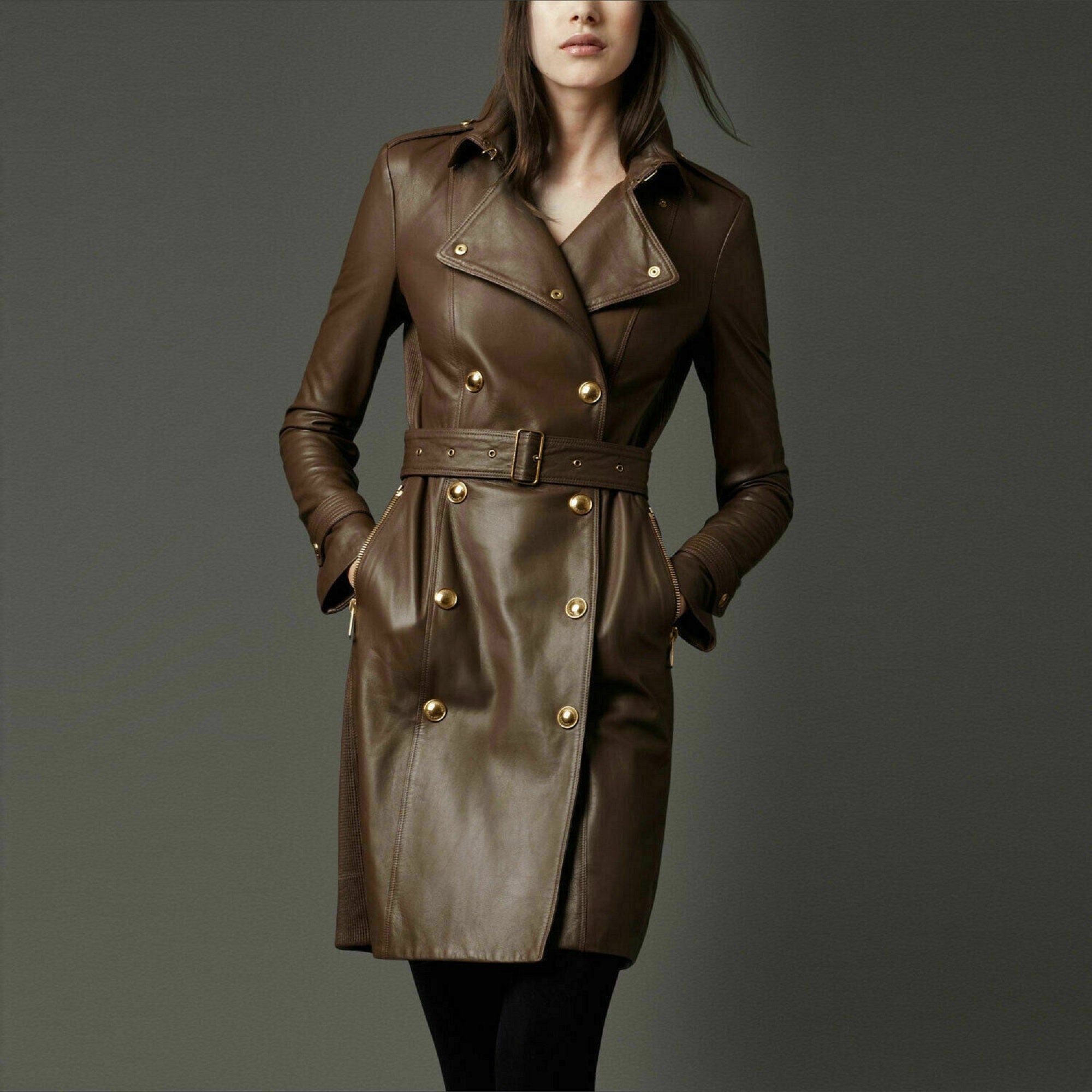 Women Elegant Double Buttons Trench Coat Jacket Coats Jackets Outfit All  Seasons Outerwear 
