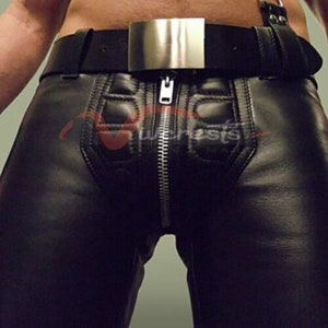 Mens Real Leather Pants Bikers Cowhide Schwarz Jeans Trousers Padded Gay Cuir