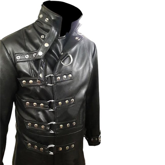 Mens Genuine Leather Trench Coat: Steampunk Gothic Studded Winter