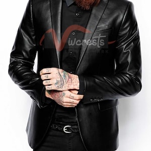 Blazer homme noir en cuir véritable véritable veste manteau classique élégant en cuir souple