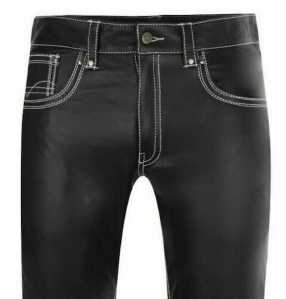 Mens Genuine Leather Pants Trousers Biker Trousers 501 Style - Etsy UK