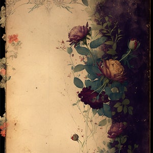 A4 Vintage Frans geïnspireerd donker bordeaux en zwart bloemen digitaal achtergrondpapier / junk journal / scrapbooking / kaart maken / briefpapier