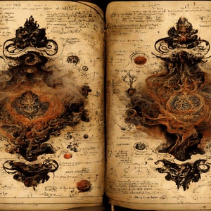 Vintage dark arts scrying inspired Grimoire / Spellbook digital background paper  - junk journal - scrapbooking - book binding - chaos magic