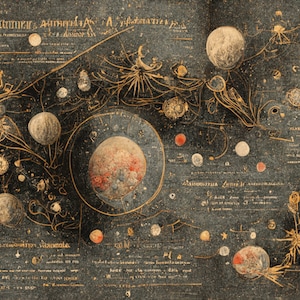 Vintage Astronomie Papiere mit dunklem Hintergrund / Junk Journal / Scrapbooking / Kartenherstellung / Himmelskörper / Planeten / Nachthimmel / antik