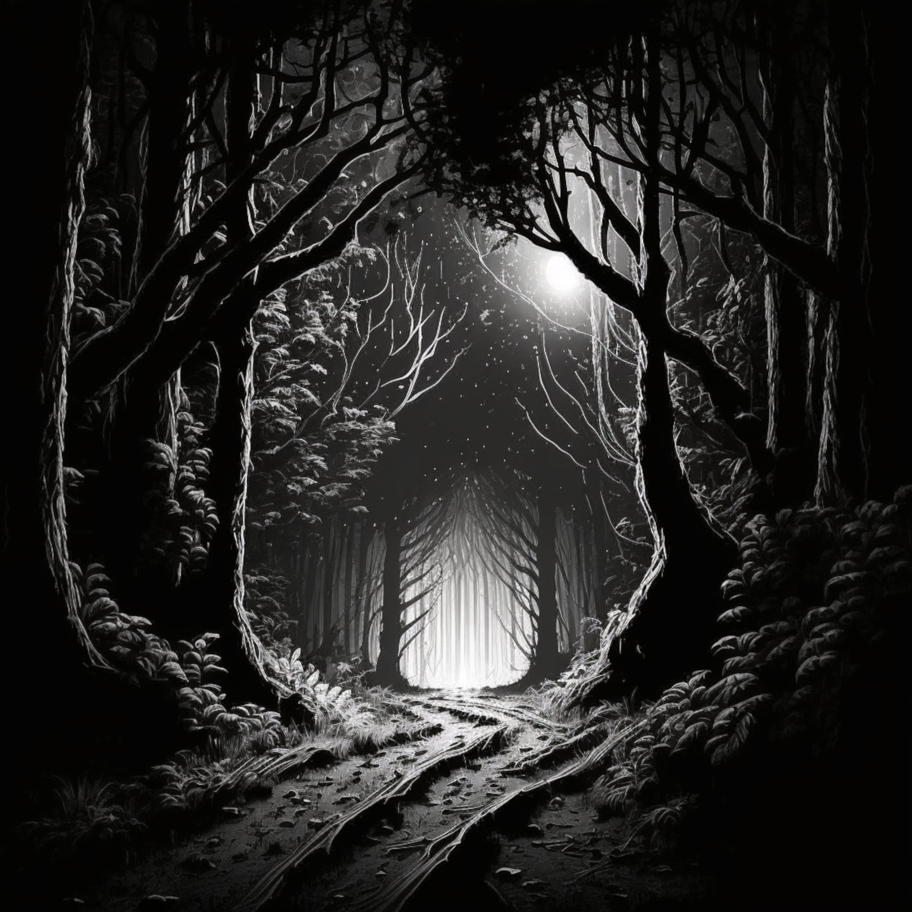 Black and White Gothic Inspired Forest Digital Background Paper
