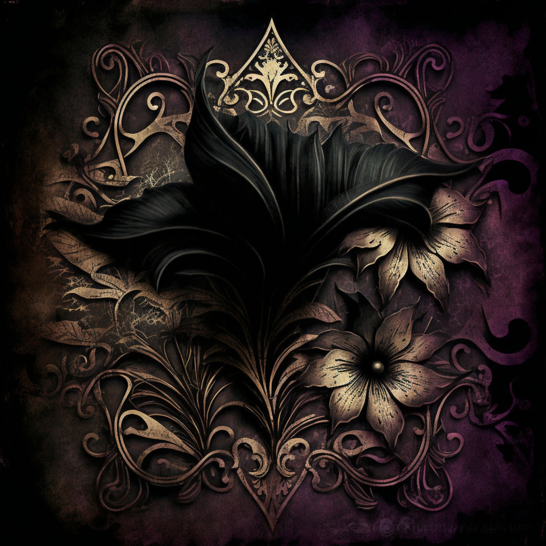 Gothic Flowers Digital Background Paper / Junk Journal