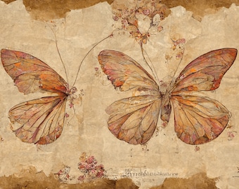 Vintage Butterfly (pink) digital background paper / junk journal / scrapbooking / cardmaking / abstract / stained glass / abstract / A4