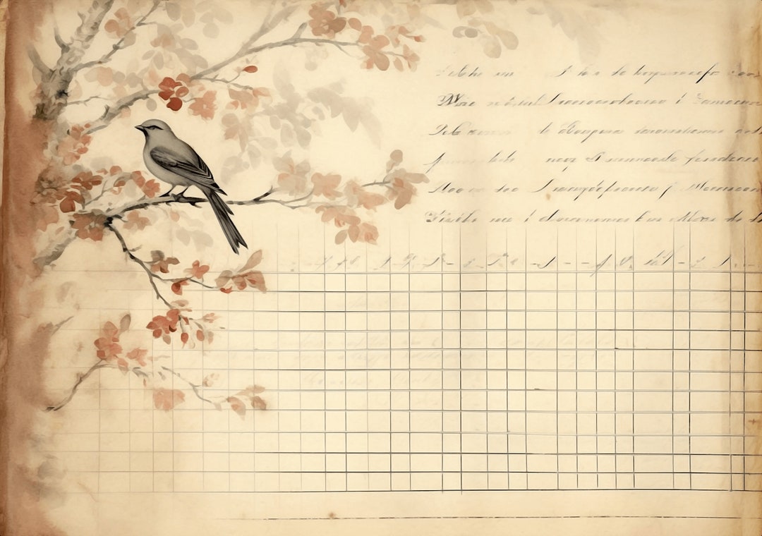 Vintage Birds Digital Background Papers on Ledger Paper / Junk Journal ...