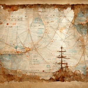 A4 Vintage Seekarten/Navigationskarten / Junk Journal / Scrapbooking / Kartenherstellung / Ozean / Maritim / Schiffe / himmlisch