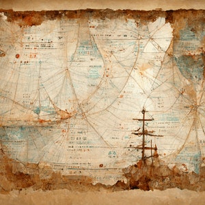 A4 Vintage Nautical exploration/navigation maps/charts / junk journal / scrapbooking / cardmaking / ocean / maritime / ships / celestial