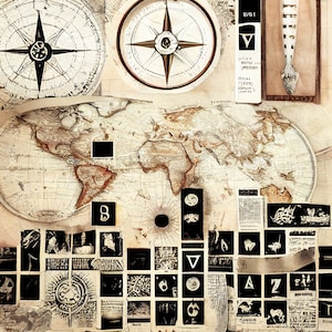 Vintage compass digital background paper / junk journal / scrapbooking / cardmaking / navigation / wind rose / map / globe / mercator image 2