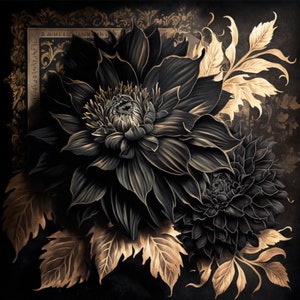 Gotische bloemen digitaal achtergrondpapier / junkjournal / scrapbooking / kaarten maken / zwarte dahlia / diep donkerpaars / bloemen /
