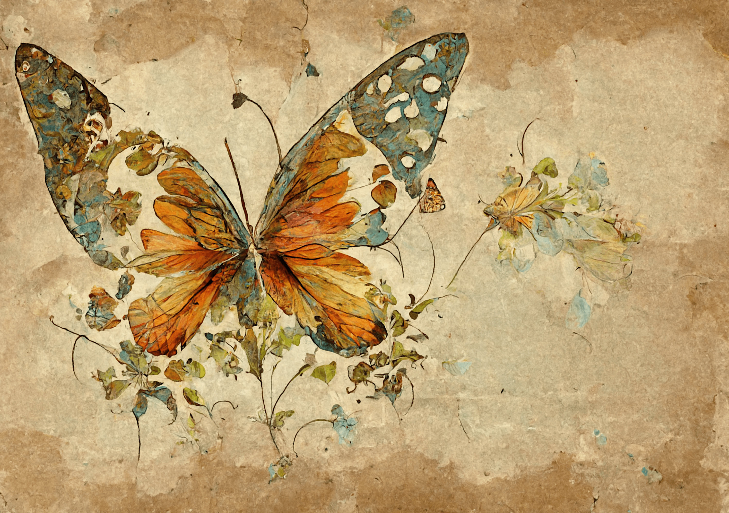 Vintage Butterflies Digital Background Paper Autumnal Colour Scheme / Junk Journal