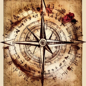 Vintage Kompass Hintergrundpapier / Junk Journal / Scrapbooking / Kartenherstellung / Navigation / Windrose / Weltkarte / Globus / Mercator