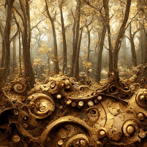 Steampunk inspired Forest taking over terrestrial ecosystem digital background paper / junk journal / scrapbooking / cardmaking image 5