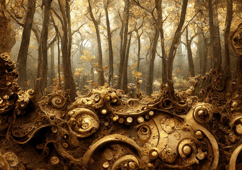 Steampunk inspired Forest taking over terrestrial ecosystem digital background paper / junk journal / scrapbooking / cardmaking image 5