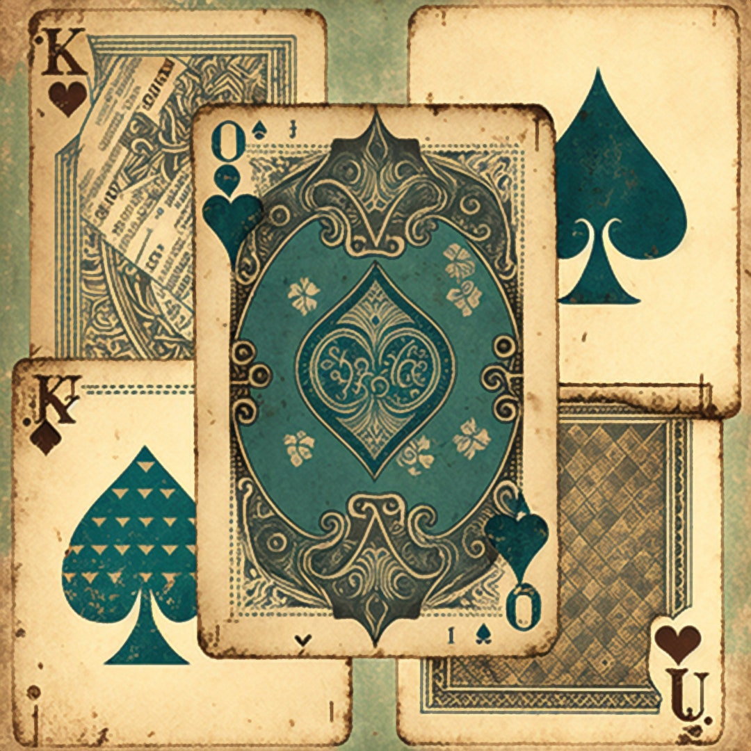 Vintage fantasy Playing Cards Digital Background Paper / Junk Journal