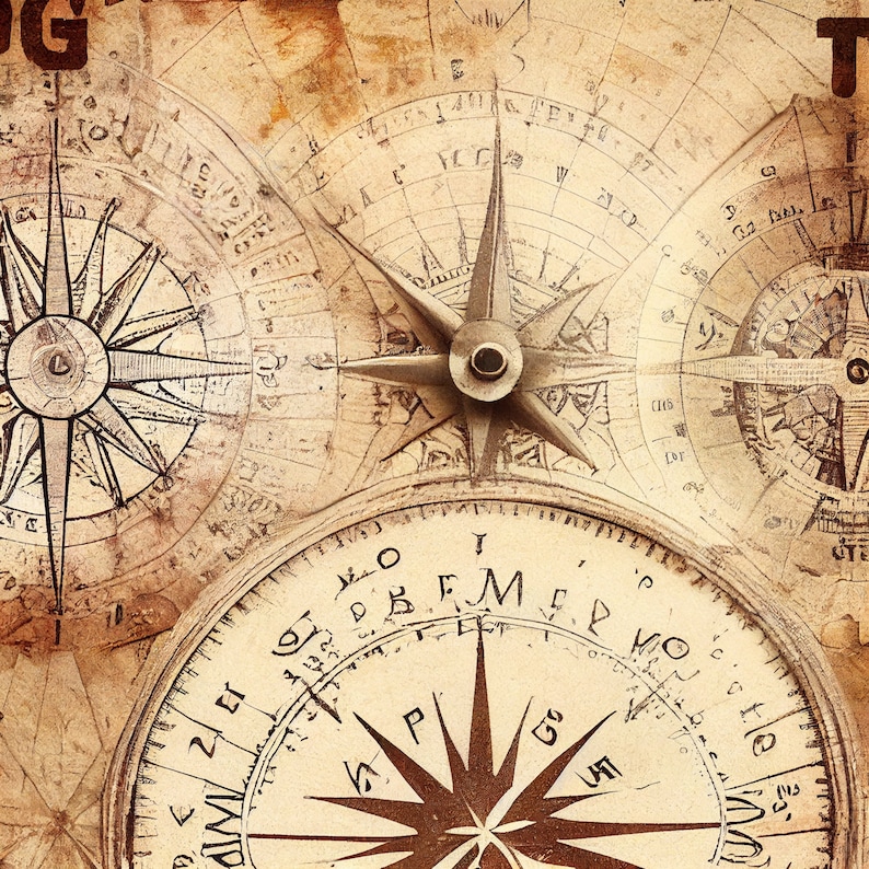 Vintage compass digital background paper / junk journal / scrapbooking / cardmaking / navigation / wind rose / map / globe / mercator image 3