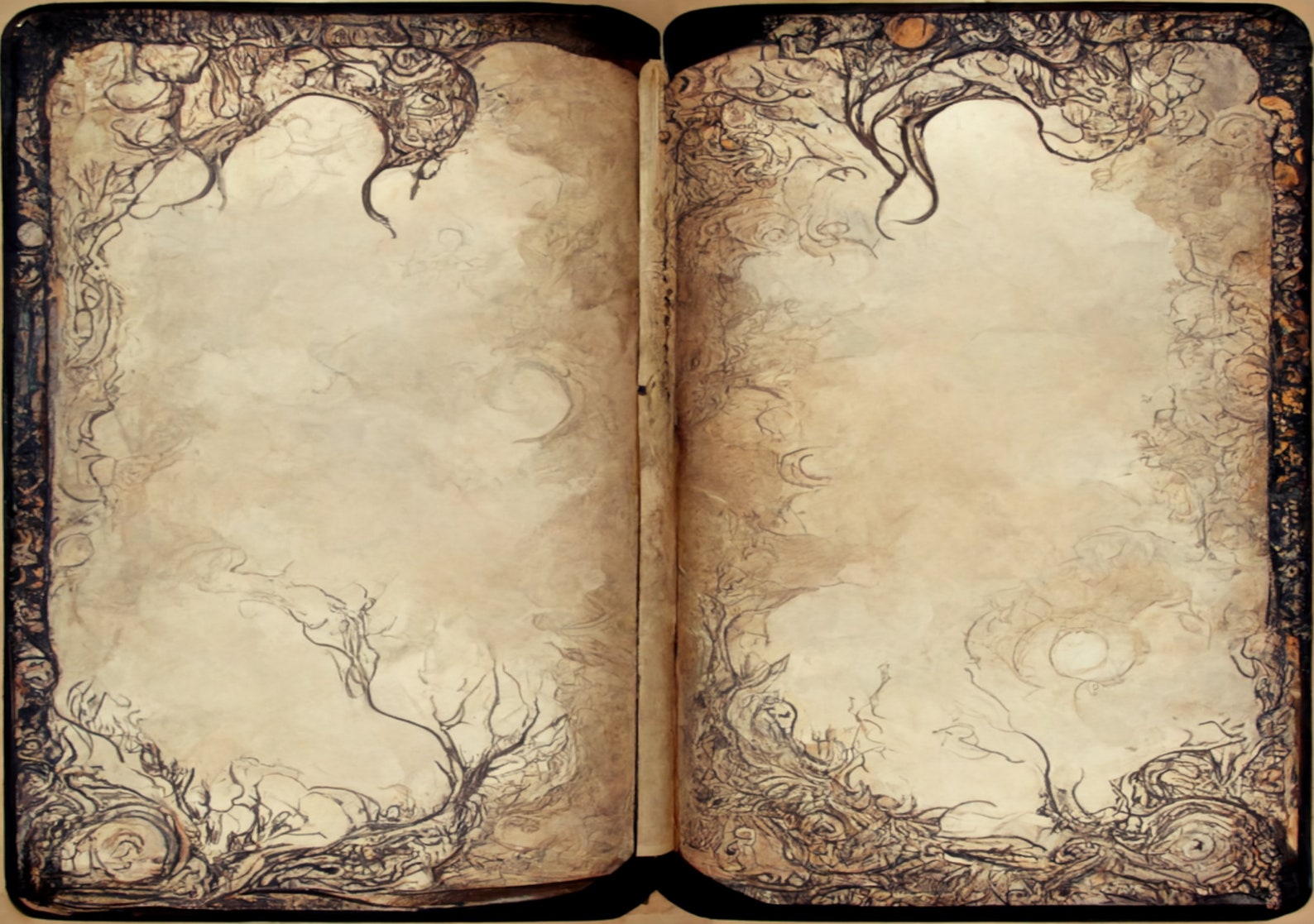 Spelltable Background Vintage Grimoire Digital Paper: Black Ink Spell Book Background ...