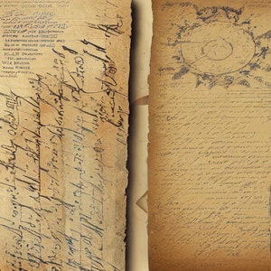 Cartas escritas en cursiva vintage y páginas de diario en papel manchado / papel de fondo digital / descarga / diario basura / scrapbooking