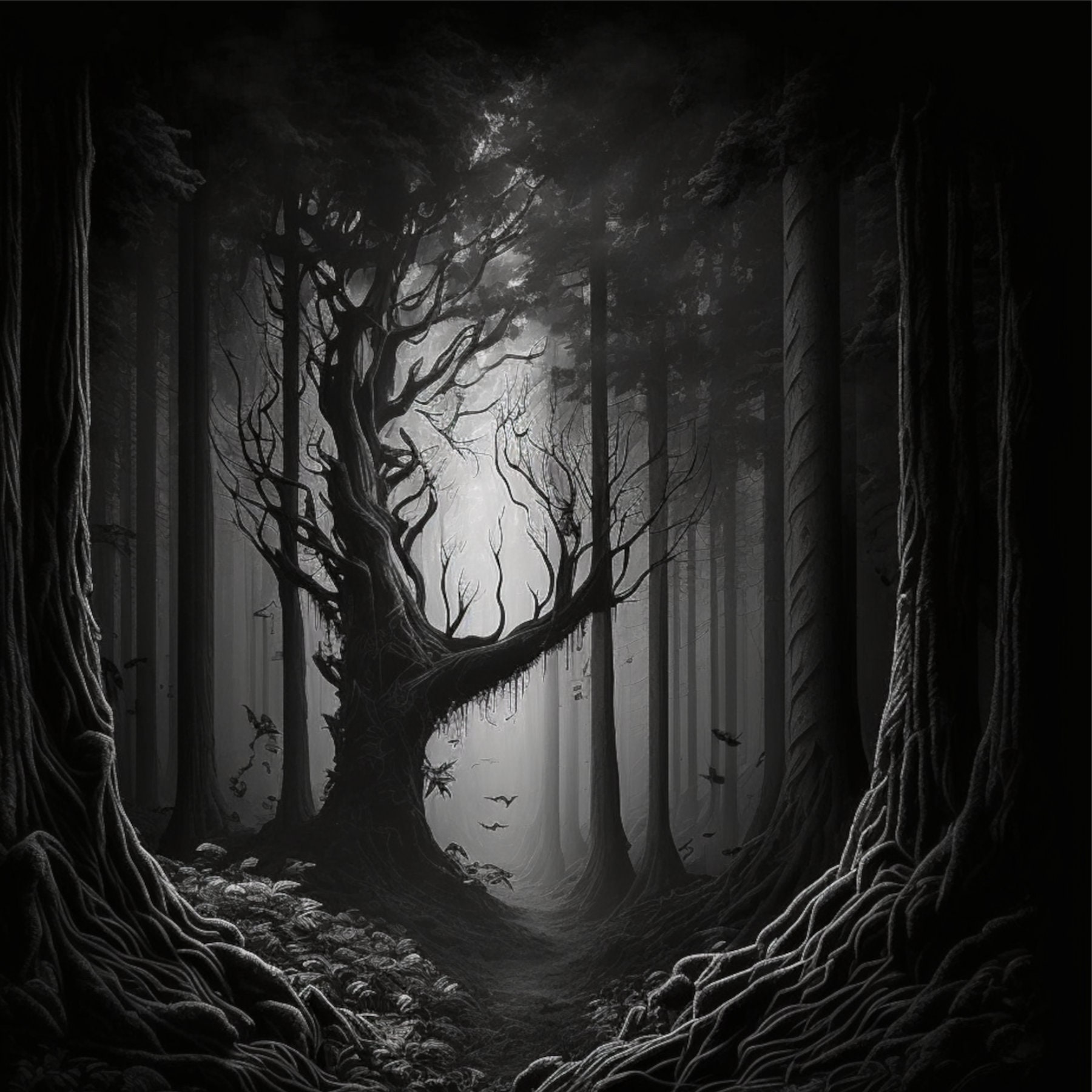 Black and White Gothic Inspired Forest Digital Background Paper