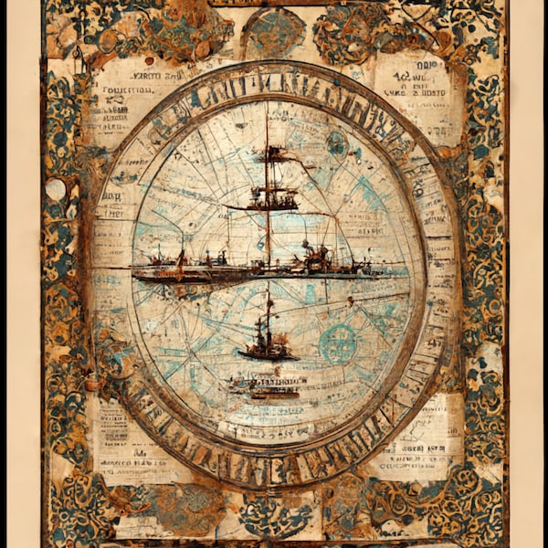 Vintage nautische Navigation inspiriert Scrapbooking digitale Hintergrundpapiere / Junk Journal / Cardmaking / Schiffe / gebeizt / smaragd / pink