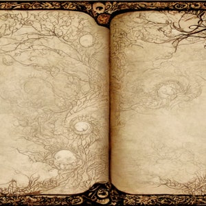 Vintage black ink Grimoire/spell paper bound book look digital background paper / junk journal / scrapbooking / witch / wicca / dark arts