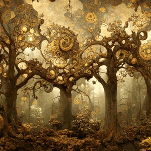 Steampunk inspired Forest taking over terrestrial ecosystem digital background paper / junk journal / scrapbooking / cardmaking image 3