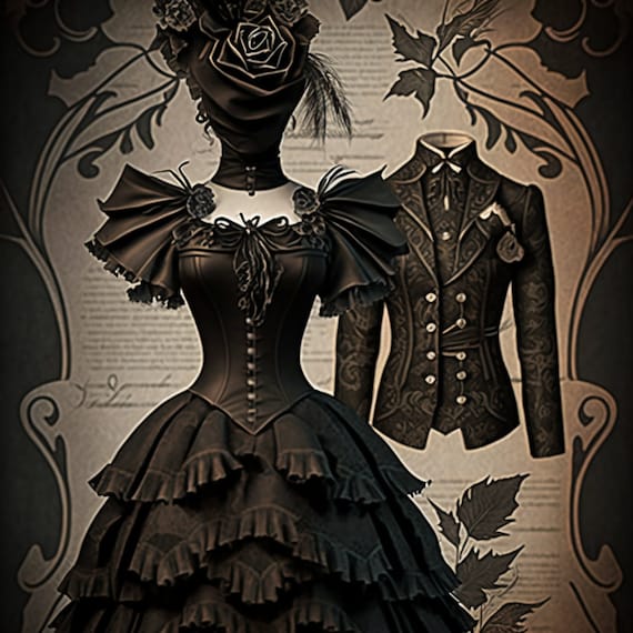 Victorian / Gothic Inspired Vintage Fashion Digital Background Paper /  Black Dress / Mannequin / Dressmaker's Dummy / Purple Dress 