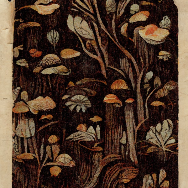 Gothic Mushroom/Forest Textured digital background paper / junk journal / scrapbooking / cardmaking / fantasy / tree / bark / brown / olive
