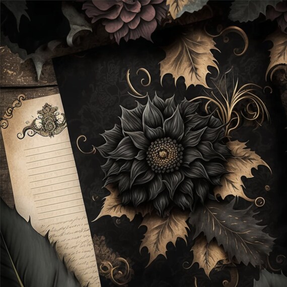 Gothic Flowers Digital Background Paper / Junk Journal