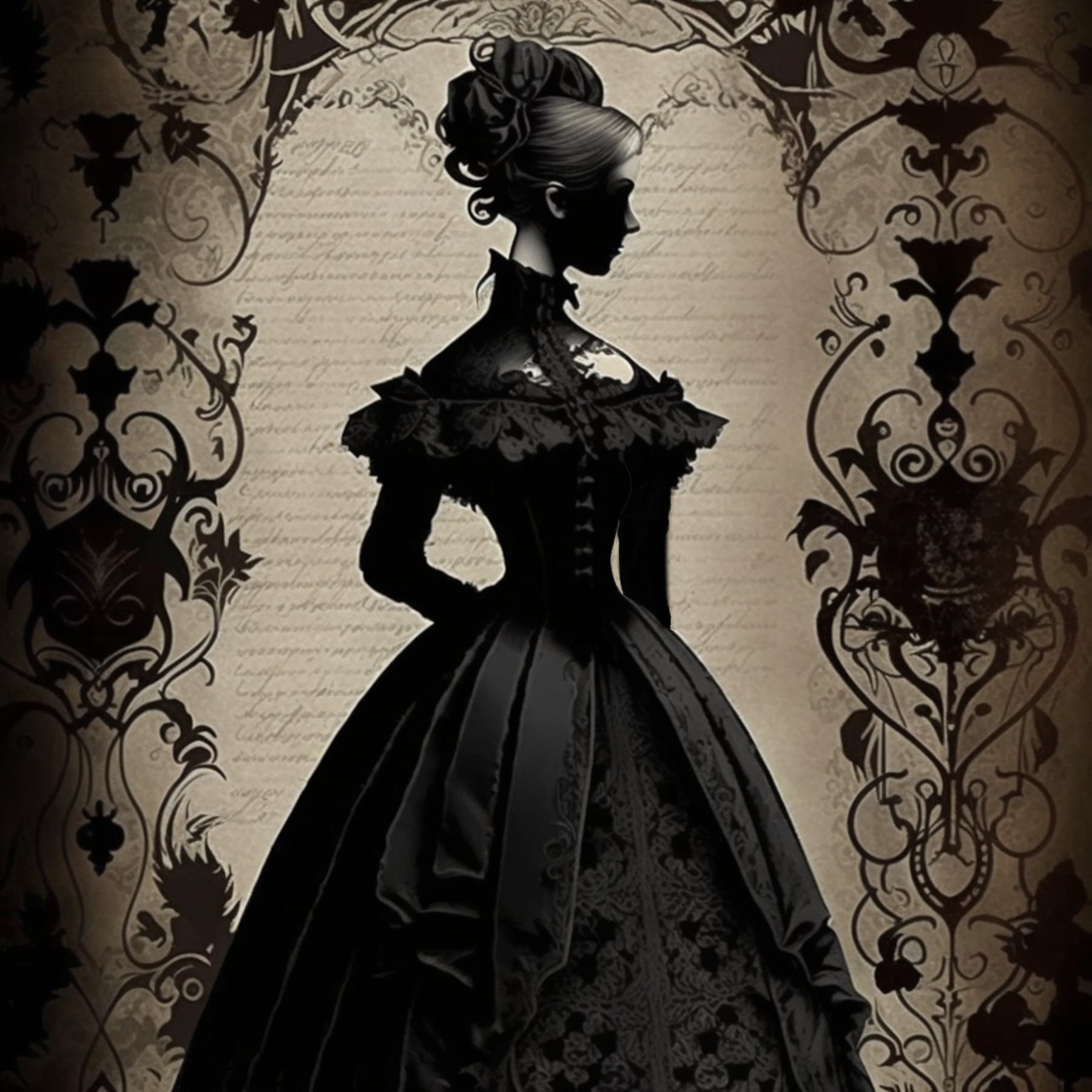 Vintage Gothic Dress Digital Painting · Creative Fabrica