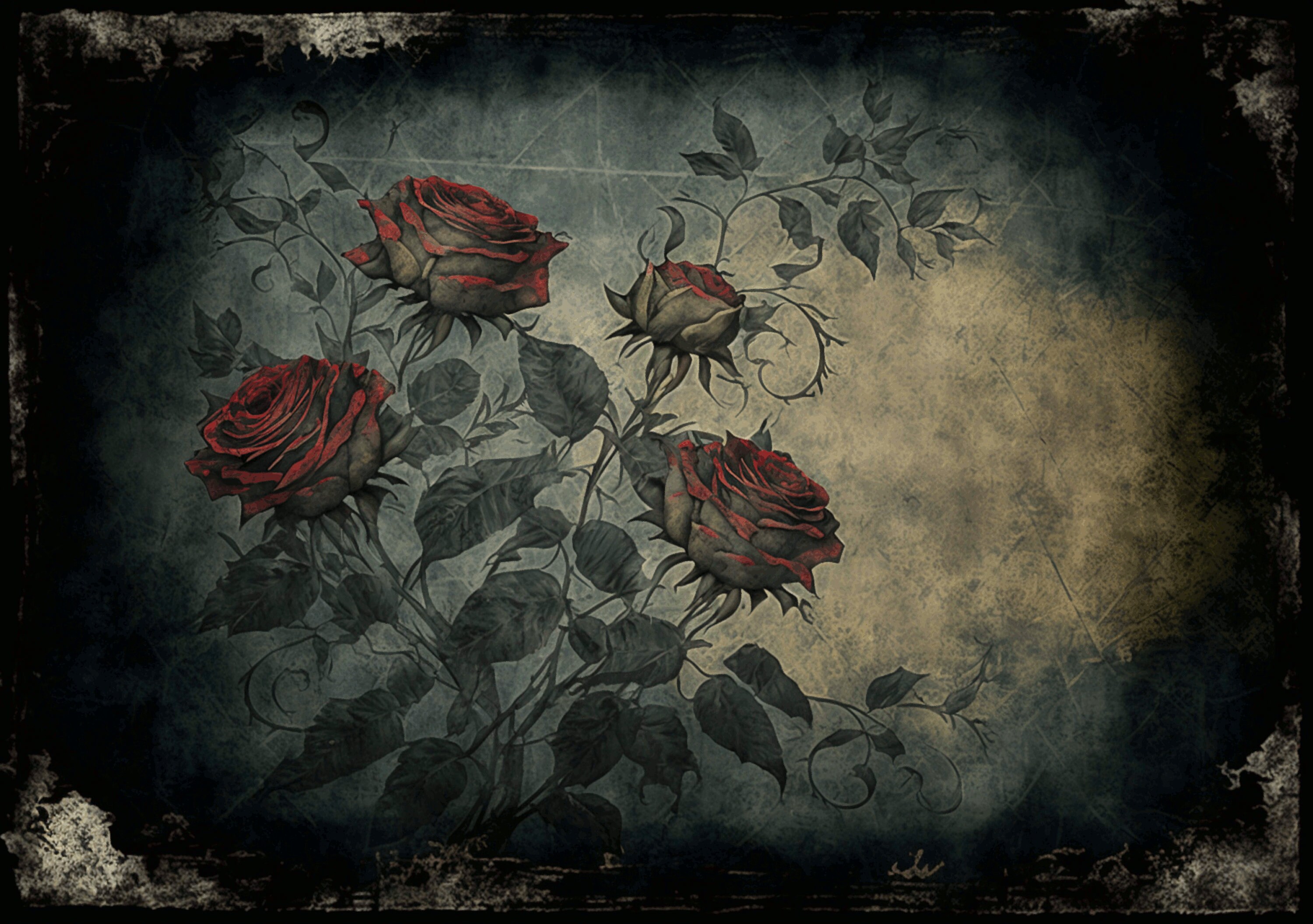 A4 Vintage Gothic Roses Digital Background Paper / Junk