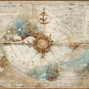 Vintage Nautical Map A4: Ocean Chart Digital Paper (digital Download ...