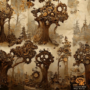 Steampunk inspired Forest taking over terrestrial ecosystem digital background paper / junk journal / scrapbooking / cardmaking image 9