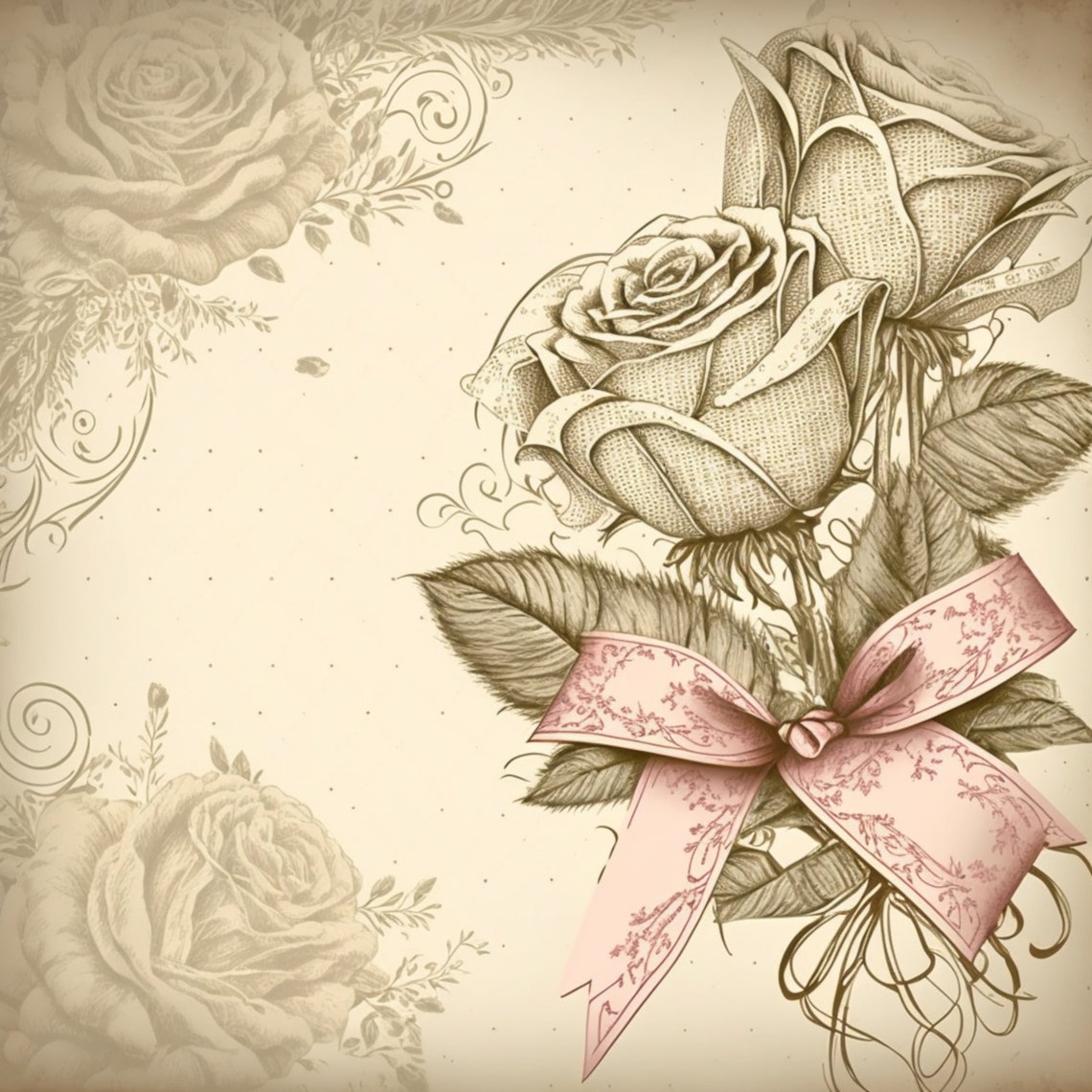 Rose Ribbon Journal Vintage Roses, Ribbons and Lace Background Paper / Scrapbooking / Junk ...