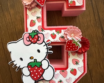 Pink Strawberry Kitty 3D Letters Birthday Centerpiece