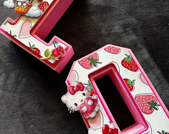 Pink Strawberry Kitty 3D Letters