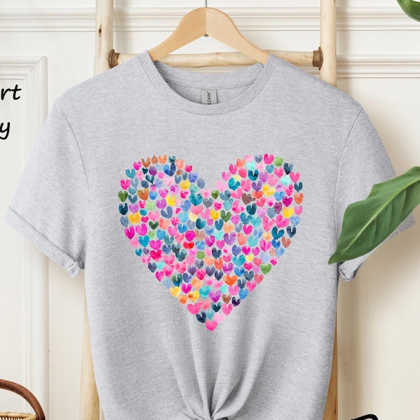 Watercolor Heart Shirt, Heart Graphic T-shirt, Watercolor Shirt, Valentine's Day Tee, Women Crewneck, Cute Hearts, Kids, Teachers Valentines