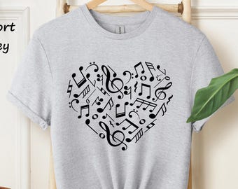 Music Notes Shirt, Music Shirt, Musician Shirt, Gift for Musician, Music Teacher Gift, Piano Shirts, Music Lover Shirt, Heart Shirt, 576