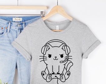 Gamer Cat Shirt, Gaming Shirt, Cat Shirt, Video Game Shirt, Gamer Girl, Cat Lover Gift, Gamer Gifts, Funny Cat Shirt, Cute Cat Shirt, 537