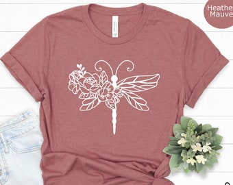 Dragonfly Shirt, Floral Dragonfly Shirt, Dragonfly Lover Gift,Dragonfly Clothing,Womens Floral Shirt,Insect Shirt,Dragonfly Tee,Gift for Her