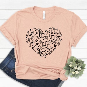 Music Notes Shirt, Music Shirt, Musician Shirt, Gift for Musician, Music Teacher Gift, Piano Shirts, Music Lover Shirt, Heart Shirt, 576