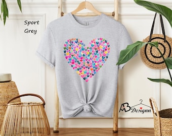 Chemise coeur aquarelle, T-shirt graphique coeur, Chemise aquarelle, T-shirt Saint-Valentin, Col Ras Du Cou Femme, Cœurs Mignons, Enfants, Saint-Valentin Enseignants