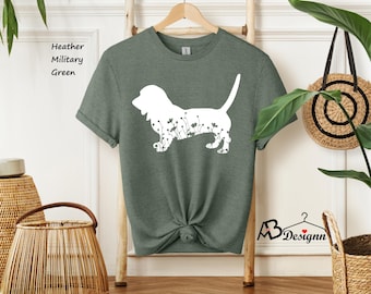 Basset Hound Tshirt, Basset Hound Floral Shirt, Floral Dog Shirt, Basset Hound Tee, Dog lovers Shirt, Animal Lover Tee, Basset Hound Gift